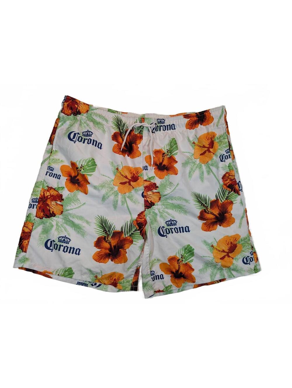 Corona Hibiscus Floral Tropical Swim Trunks White Mens XXL 40x7
